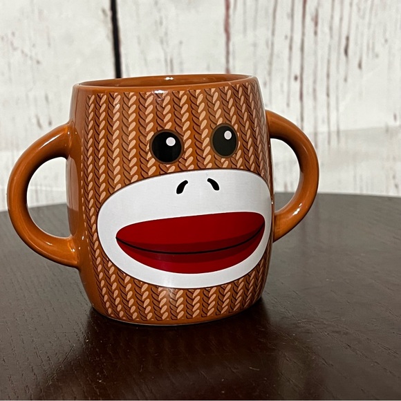 GALERIE SOCK MONKEY MUG Brown Monkey Face Mug 2 handles - Picture 4 of 8